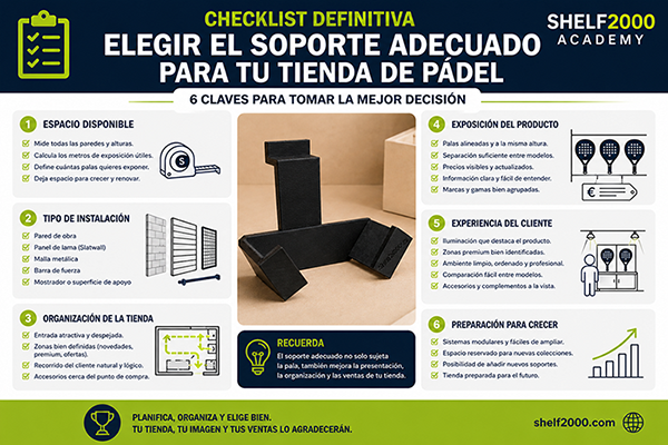 Checklist para elegir soportes para palas de pádel